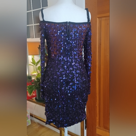 Susan Roselli Vintage Designer Purple Sequin Off-Shoulder Dress - Picture 9 of 10